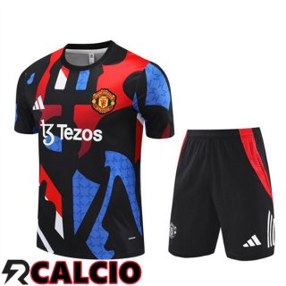 Insieme T Shirt Allenamento Manchester United + Pantaloncini Rosso Blu Nero 2024/2025