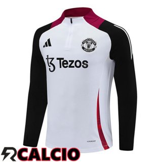 Felpa Allenamento Manchester United Bianco Nero 2025/2026  Felpa Allenamento Manchester United Bianco Nero 2025/2026