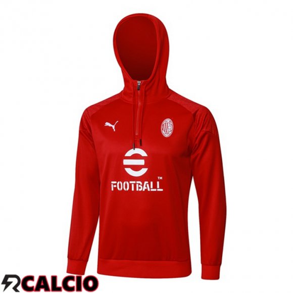 Felpa Con Cappuccio AC Milan Rosso 2024/2025  Felpa Con Cappuccio AC Milan Rosso 2024/2025