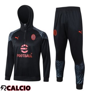 Tuta Calcio - Felpa Con Cappuccio AC Milan Nero 2024/2025  Tuta Calcio - Felpa Con Cappuccio AC Milan Nero 2024/2025