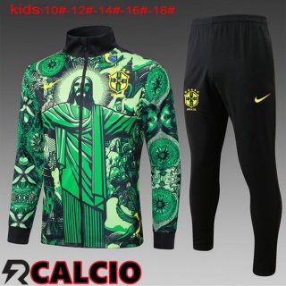 Insieme Tuta Calcio - Giacca Brasile Bambino Verde 2024/2025  Insieme Tuta Calcio - Giacca Brasile Bambino Verde 2024/2025