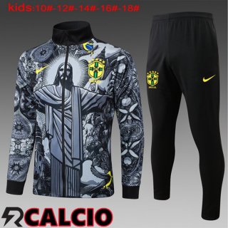 Insieme Tuta Calcio - Giacca Brasile Bambino Nero 2024/2025  Insieme Tuta Calcio - Giacca Brasile Bambino Nero 2024/2025