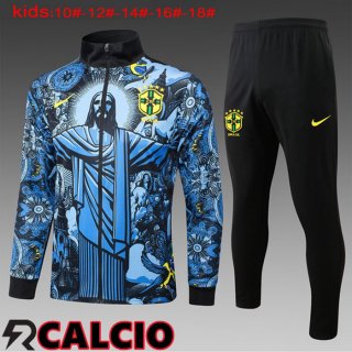 Insieme Tuta Calcio - Giacca Brasile Bambino Blu 2024/2025  Insieme Tuta Calcio - Giacca Brasile Bambino Blu 2024/2025