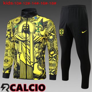 Insieme Tuta Calcio - Giacca Brasile Bambino Giallo 2024/2025  Insieme Tuta Calcio - Giacca Brasile Bambino Giallo 2024/2025