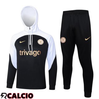 Tuta Calcio - Felpa Con Cappuccio FC Chelsea Nero Bianco 2024/2025