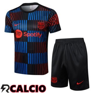Insieme T Shirt Allenamento FC Barcellona + Pantaloncini Rosso Blu Nero 2024/2025