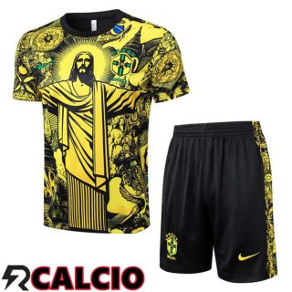 Insieme T Shirt Allenamento Brasile + Pantaloncini Giallo 2024/2025