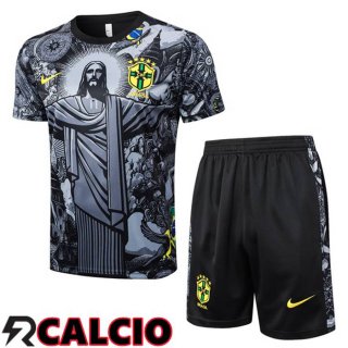 Insieme T Shirt Allenamento Brasile + Pantaloncini Nero 2024/2025