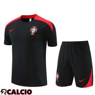 Insieme T Shirt Allenamento Portogallo + Pantaloncini Nero 2024/2025  Insieme T Shirt Allenamento Portogallo + Pantaloncini Nero 2024/2025