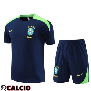 Insieme T Shirt Allenamento Brasile + Pantaloncini Blu Reale 2024/2025