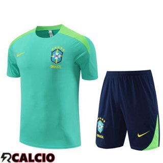 Insieme T Shirt Allenamento Brasile + Pantaloncini Verde 2024/2025