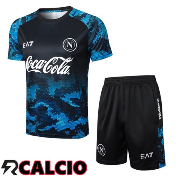 Insieme T Shirt Allenamento SSC Napoli + Pantaloncini Blu Nero 2024/2025