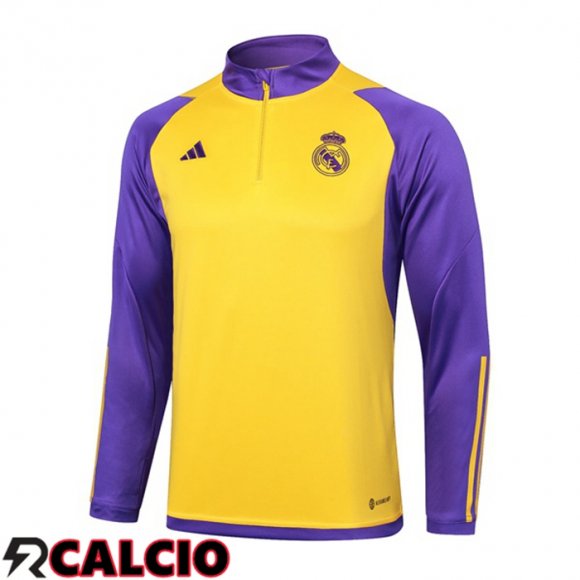 Felpa Allenamento Real Madrid Giallo Viola 2024/2025  Felpa Allenamento Real Madrid Giallo Viola 2024/2025