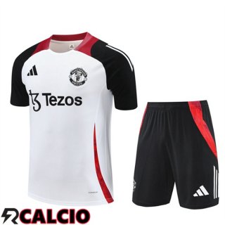 Insieme T Shirt Allenamento Manchester United + Pantaloncini Bianco 2025/2026