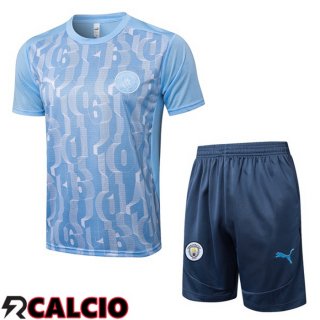 Insieme T Shirt Allenamento Manchester City + Pantaloncini Blu 2025/2026