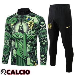 Insieme Tuta Calcio Brasile Verde Nero 2025/2026  Insieme Tuta Calcio Brasile Verde Nero 2025/2026