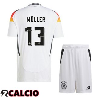 Maglia Germania (MÜLLER 13) Bambino Prima Bianco UEFA Euro 2024  Maglia Germania (MÜLLER 13) Bambino Prima Bianco UEFA Euro 2024