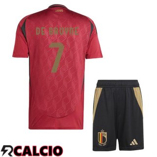 Maglia Belgio (DE BRUYNE 7) Bambino Prima Rosso UEFA Euro 2024