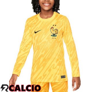 Maglie Calcio Francia Bambino Portiere Manica Lunga Giallo UEFA Euro 2024  Maglie Calcio Francia Bambino Portiere Manica Lunga Giallo UEFA Euro 2024