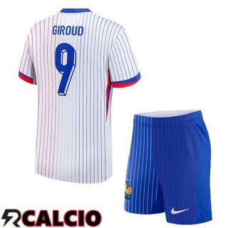 Maglia Francia (Giroud 9) Bambino Seconda Bianco UEFA Euro 2024  Maglia Francia (Giroud 9) Bambino Seconda Bianco UEFA Euro 2024