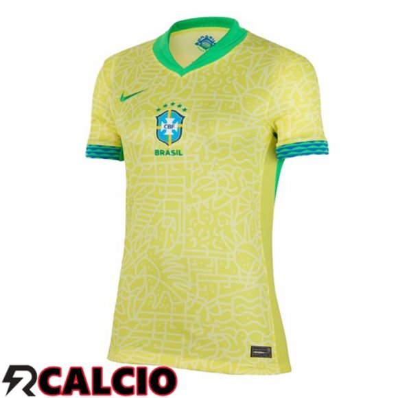 Maglie Calcio Brasile Donna Prima Giallo 2024/2025  Maglie Calcio Brasile Donna Prima Giallo 2024/2025