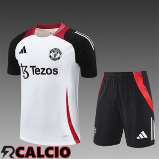 Insieme T Shirt Allenamento Manchester United Bambino Bianco/Nero/Rosso 2025/2026
