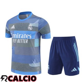 Insieme T Shirt Allenamento Real Madrid + Pantaloncini Grigio Blu 2025/2026