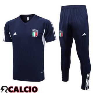 T Shirt Allenamento Italia + Pantaloni Blu Reale 2023/2024