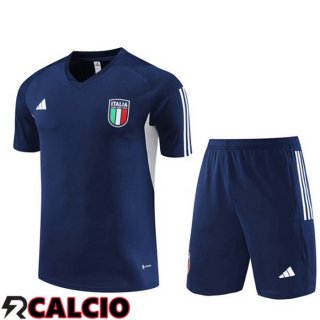 T Shirt Allenamento Italia + Pantaloncini Blu Reale 2023/2024