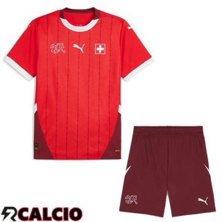 Maglie Calcio Svizzero Bambino Prima Rosso UEFA Euro 2024