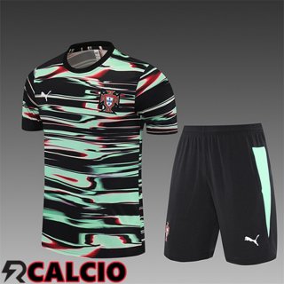 Insieme T Shirt Allenamento Portogallo Bambino Nero/Verde 2025/2026  Insieme T Shirt Allenamento Portogallo Bambino Nero/Verde 2025/2026