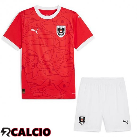 Maglie Calcio Austria Bambino Prima Rosso 2024/2025  Maglie Calcio Austria Bambino Prima Rosso 2024/2025