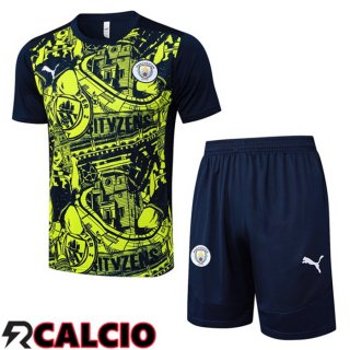 Insieme T Shirt Allenamento Manchester City + Pantaloncini Blu Reale Giallo 2025/2026
