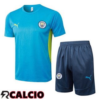 Insieme T Shirt Allenamento Manchester City + Pantaloncini Blu 2025/2026