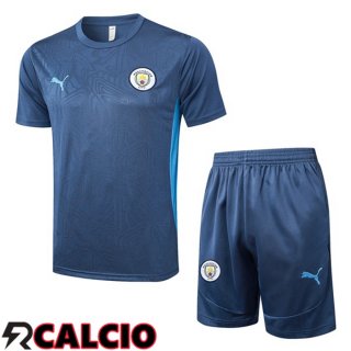 Insieme T Shirt Allenamento Manchester City + Pantaloncini Blu Reale 2025/2026
