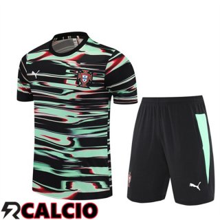 Insieme T Shirt Allenamento Portogallo + Pantaloncini Nero Verde 2025/2026
