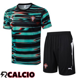 Insieme T Shirt Allenamento Portogallo + Pantaloncini Nero Verde 2025/2026