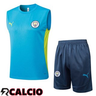 Canotta Allenamento Manchester City + Pantaloncini Blu 2025/2026  Canotta Allenamento Manchester City + Pantaloncini Blu 2025/2026