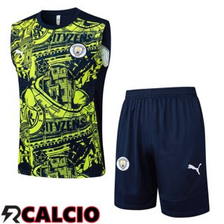 Canotta Allenamento Manchester City + Pantaloncini Blu Reale Verde 2025/2029  Canotta Allenamento Manchester City + Pantaloncini Blu Reale Verde 2025/2029