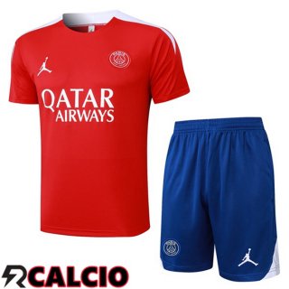 Insieme T Shirt Allenamento Jordan Paris PSG + Pantaloncini Rosso 2025/2026