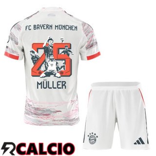 Seconda Maglia Bayern Monaco (Müller 25) Bambino Edizione Speciale Bianco 2025/2026  Seconda Maglia Bayern Monaco (Müller 25) Bambino Edizione Speciale Bianco 2025/2026