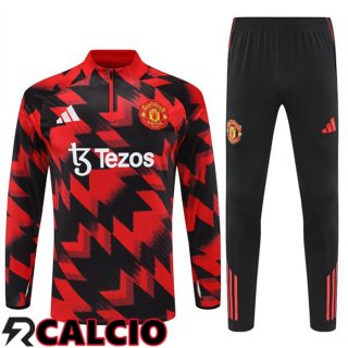 Insieme Tuta Calcio Manchester United Rosso Nero 2025/2026  Insieme Tuta Calcio Manchester United Rosso Nero 2025/2026