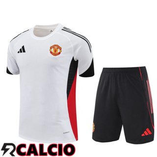 Insieme T Shirt Allenamento Manchester United + Pantaloncini Bianco 2025/2026