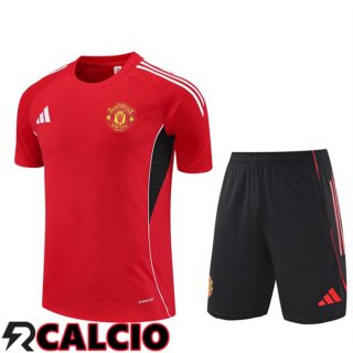 Insieme T Shirt Allenamento Manchester United + Pantaloncini Rosso 2025/2026