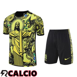 Insieme T Shirt Allenamento Brasile Bambino Giallo/Nero 2025/2026  Insieme T Shirt Allenamento Brasile Bambino Giallo/Nero 2025/2026