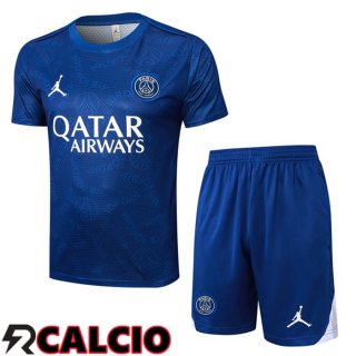 Insieme T Shirt Allenamento Jordan Paris PSG + Pantaloncini Blu 2025/2026  Insieme T Shirt Allenamento Jordan Paris PSG + Pantaloncini Blu 2025/2026