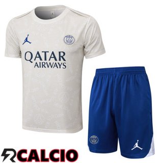 Insieme T Shirt Allenamento Jordan Paris PSG + Pantaloncini Grigio 2025/2026  Insieme T Shirt Allenamento Jordan Paris PSG + Pantaloncini Grigio 2025/2026