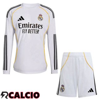 Maglie Calcio Real Madrid Bambino Prima Manica Lunga Bianco 2025/2026  Maglie Calcio Real Madrid Bambino Prima Manica Lunga Bianco 2025/2026