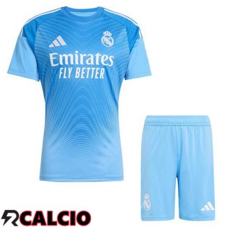 Maglie Calcio Real Madrid Bambino Portiere Blu 2025/2026  Maglie Calcio Real Madrid Bambino Portiere Blu 2025/2026