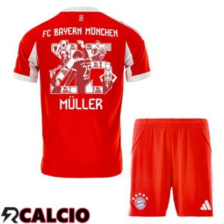 Maglie Calcio Bayern Monaco (Müller 25) Bambino Prima Edizione Speciale Rosso 2025/2026  Maglie Calcio Bayern Monaco (Müller 25) Bambino Prima Edizione Speciale Rosso 2025/2026